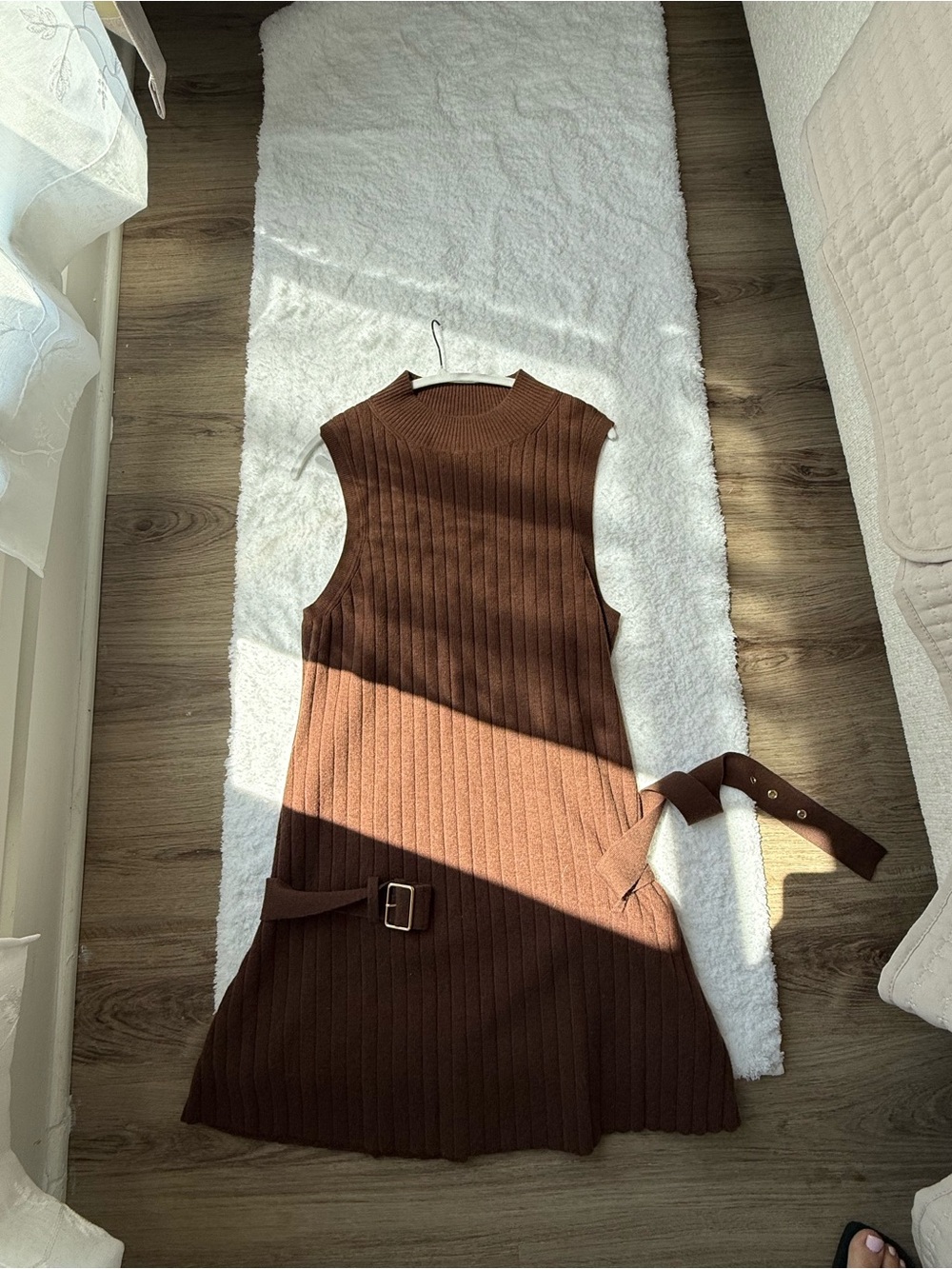 Anthropologie Ribbed Sleeveless Midi Dress in Brown
